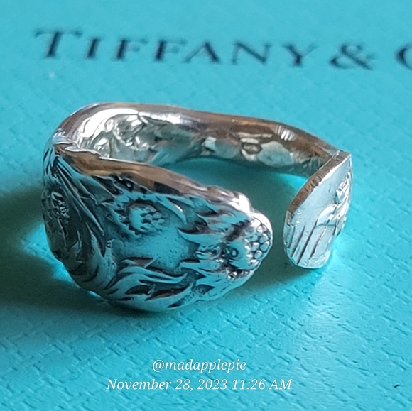 1880 Tiffany & Company Chrysanthemum Spoon Ring Handmade in Sterling Silver #18 - Picture 4 of 16